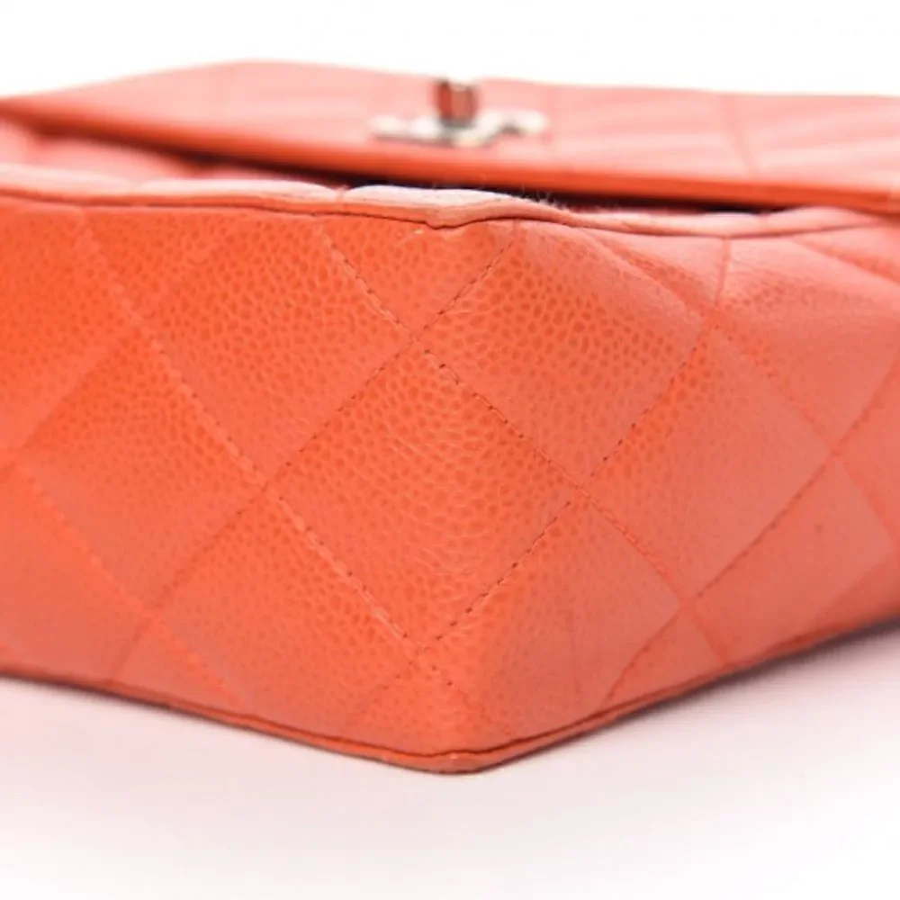 CHANEL Caviar Quilted Shoulder Bag Orange